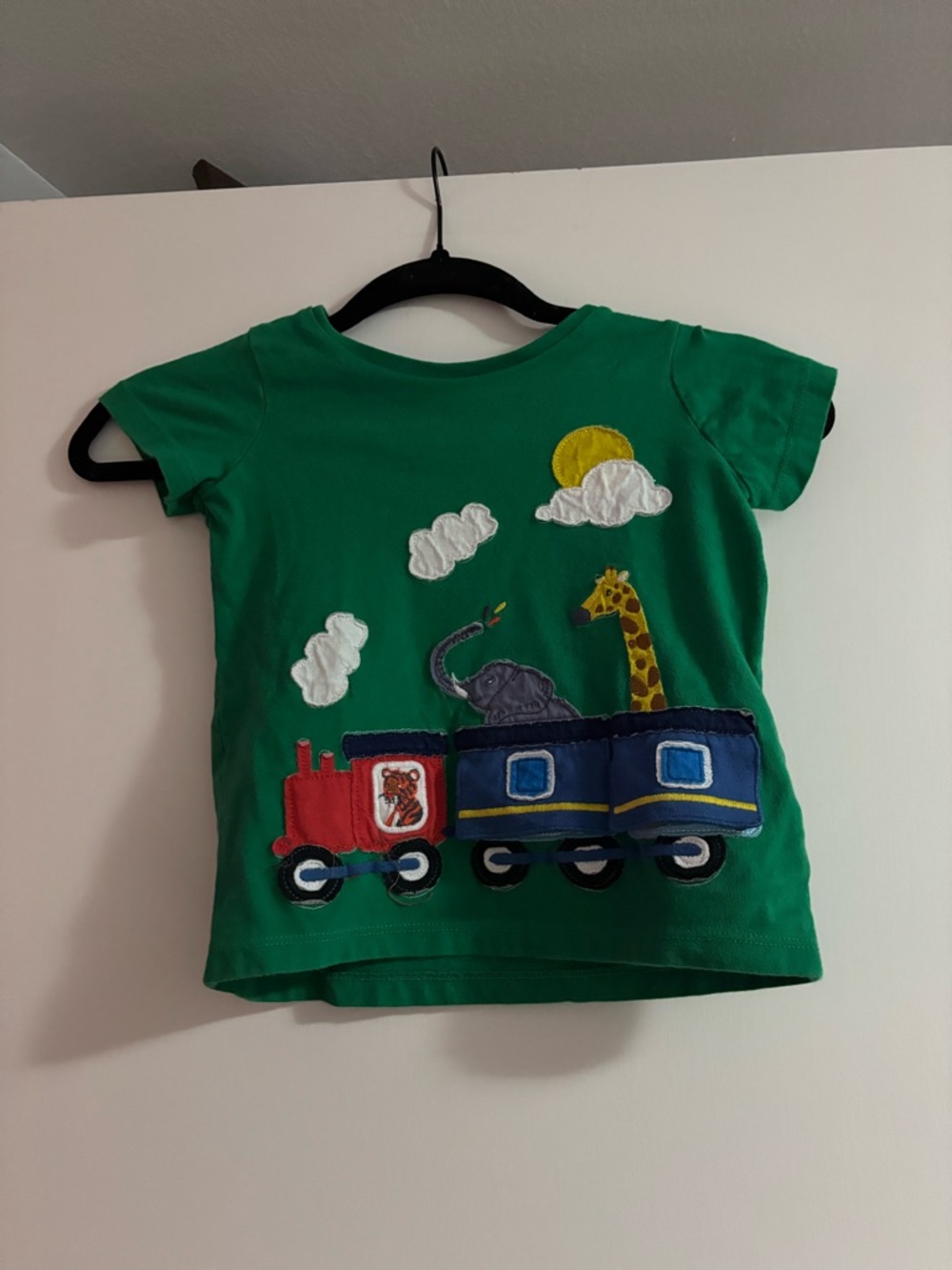 Green Kids Tee with Train & Safari Appliqué